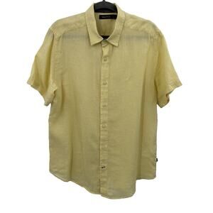 Nautica Linen Shirt Men Large Short Sleeve Button Down Yellow Minimalist Coastal